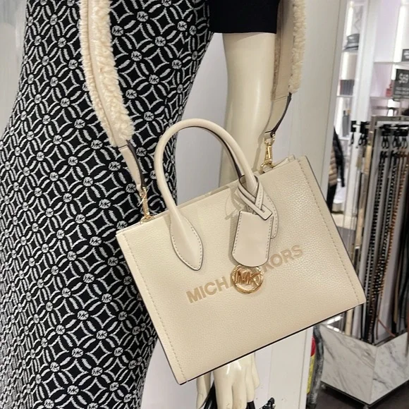 Michael Kors Mirella Small Pebbled Leather Shopper Top Zip Crossbody XBody Bag
